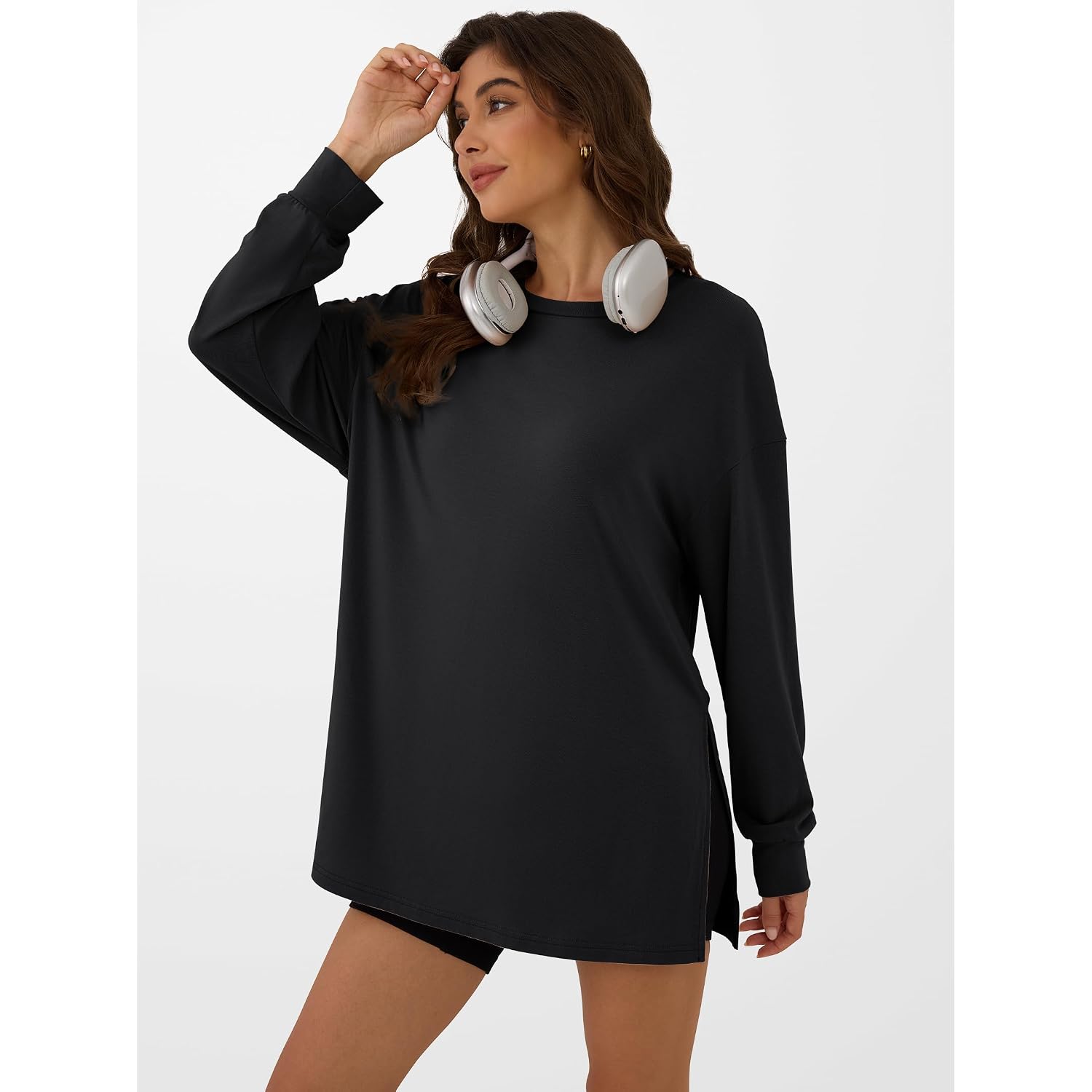 Anrabess Women'S Oversized Long Sleeve Shirts Fall Workout Tunic Tops Athletic Gym Tshirts Soft Basic Tees 2026 Outfits