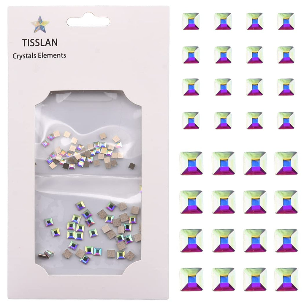 100pcs Square Crystal AB Flatback Rhinestones Mix 2 Sizes 3D Nail Art Jewels Decoration Stones Supplies