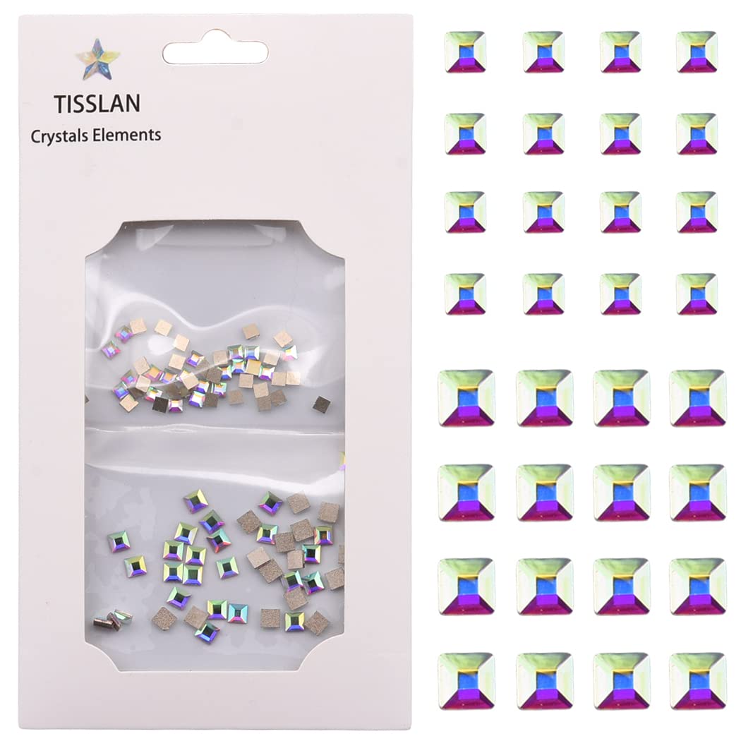 100pcs Square Crystal AB Flatback Rhinestones Mix 2 Sizes 3D Nail Art Jewels Decoration Stones Supplies