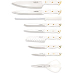 Farberware 15-Piece Knife Block Set, Triple-Riveted High-Carbon Stainless Steel Kitchen Knives, Razor Sharp Blades, Wood Storage Block, White/Gold