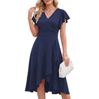 Anrabess Womens Cocktail Dress Semi Formal Wedding Guest Wrap Midi Dresses Summer Western A Line High Low Ruffled Dress