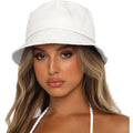 Bucket Hat for Women Men, Reversible Cotton Summer Sun Beach Cap Solid Color Style White