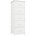 Somdot Tall Dresser For Bedroom With 5 Drawers, Storage Organizer Chest Of Drawers With Removable Fabric Bins For Closet Bedside Living Room Laundry Entryway Hallway, White Leather
