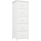 Somdot Tall Dresser For Bedroom With 5 Drawers, Storage Organizer Chest Of Drawers With Removable Fabric Bins For Closet Bedside Living Room Laundry Entryway Hallway, White Leather