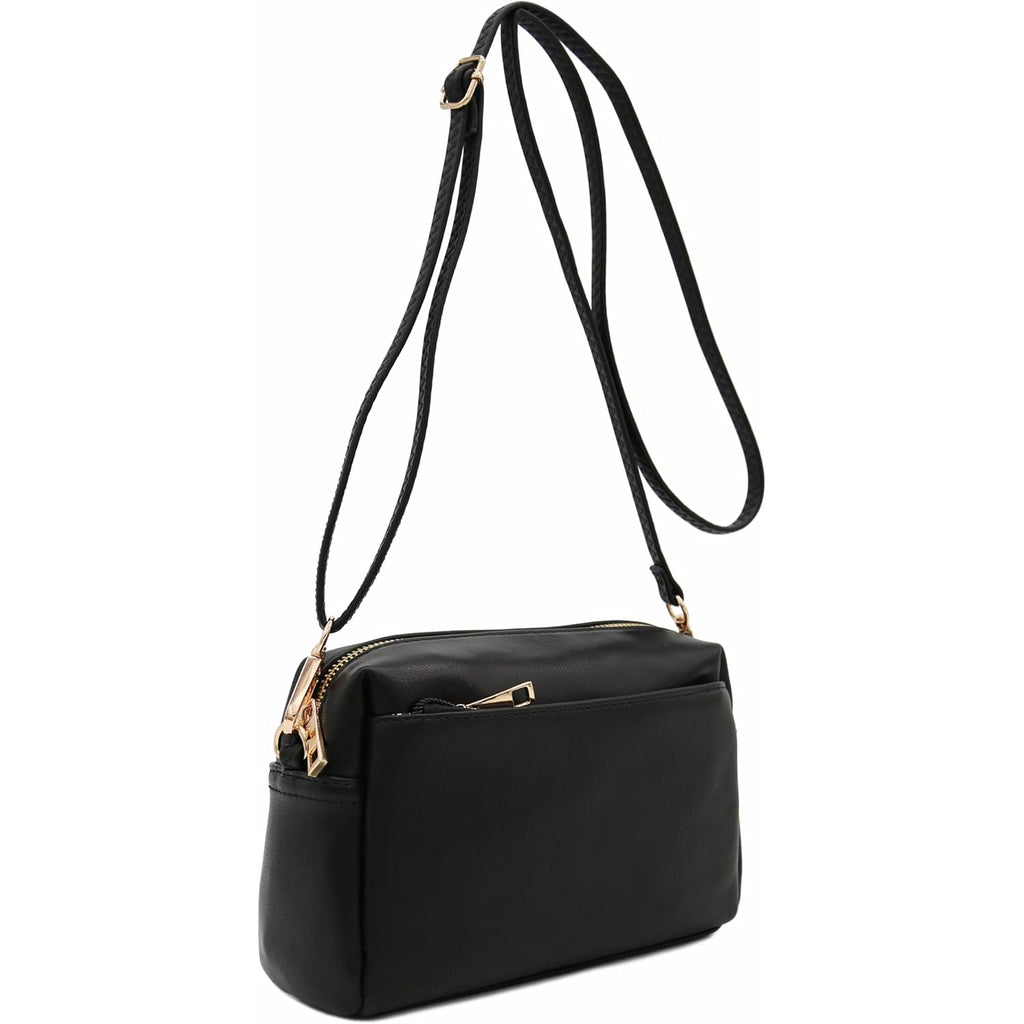 FashionPuzzle Triple Zip Small Crossbody Bag