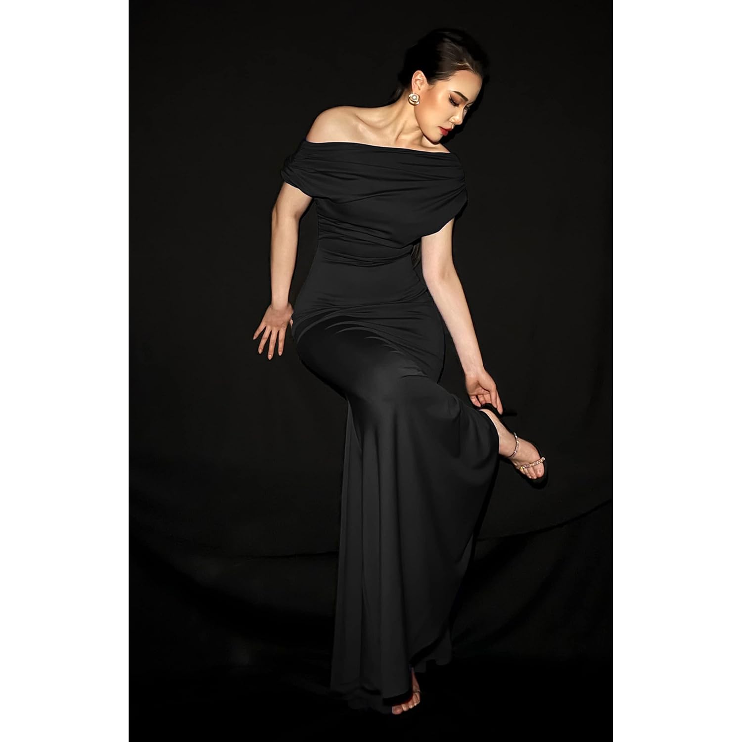 Ymduch Women'S Elegant Sleeveless Off Shoulder Bodycon Long Formal Party Evening Dress