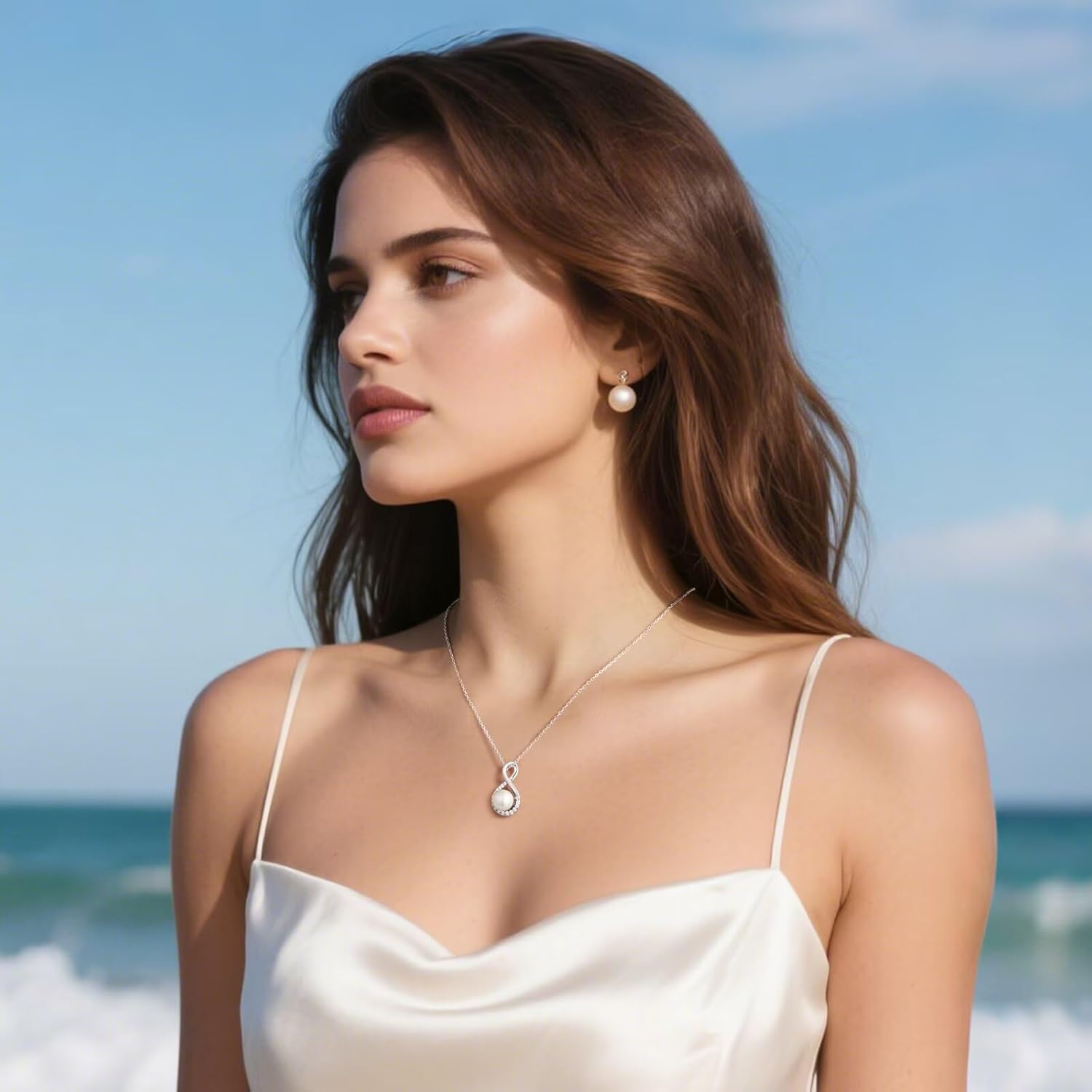 Iefil Mothers Day Gifts for Wife Women - 10-11mm Cultured Freshwater Pearl Necklace, Infinity Pearl Necklace, Anniversary Birthday Gifts for Wife Mom Girlfriend, 925 Sterling Silver