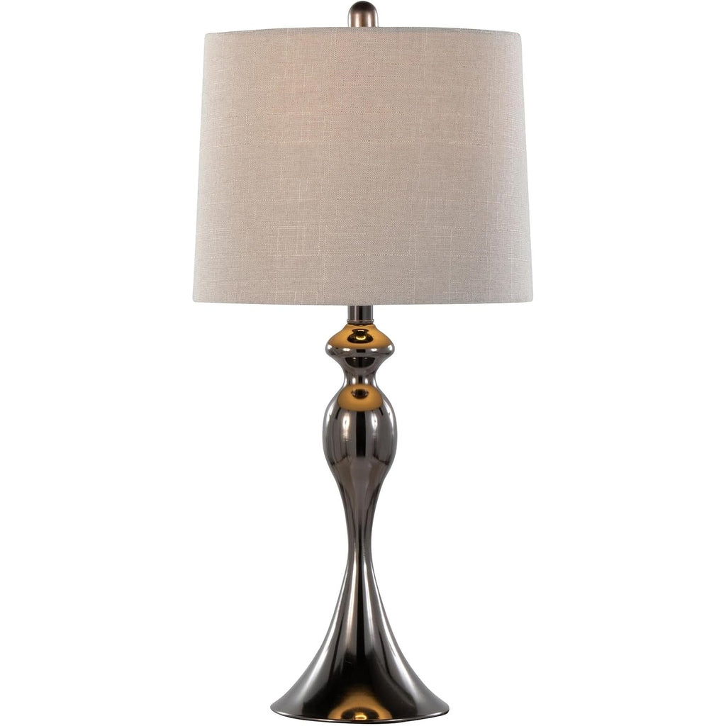 Ashland 27" Contemporary Metal Table Lamp In Gun Metal With Light Grey Textured Slub Linen Shade - Set Of 2, Desk Lamp, Bedside Lamps, Nightstand Lamp, Small Table Lamps For Living Room Set Of 2