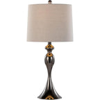 Ashland 27" Contemporary Metal Table Lamp In Gun Metal With Light Grey Textured Slub Linen Shade - Set Of 2, Desk Lamp, Bedside Lamps, Nightstand Lamp, Small Table Lamps For Living Room Set Of 2