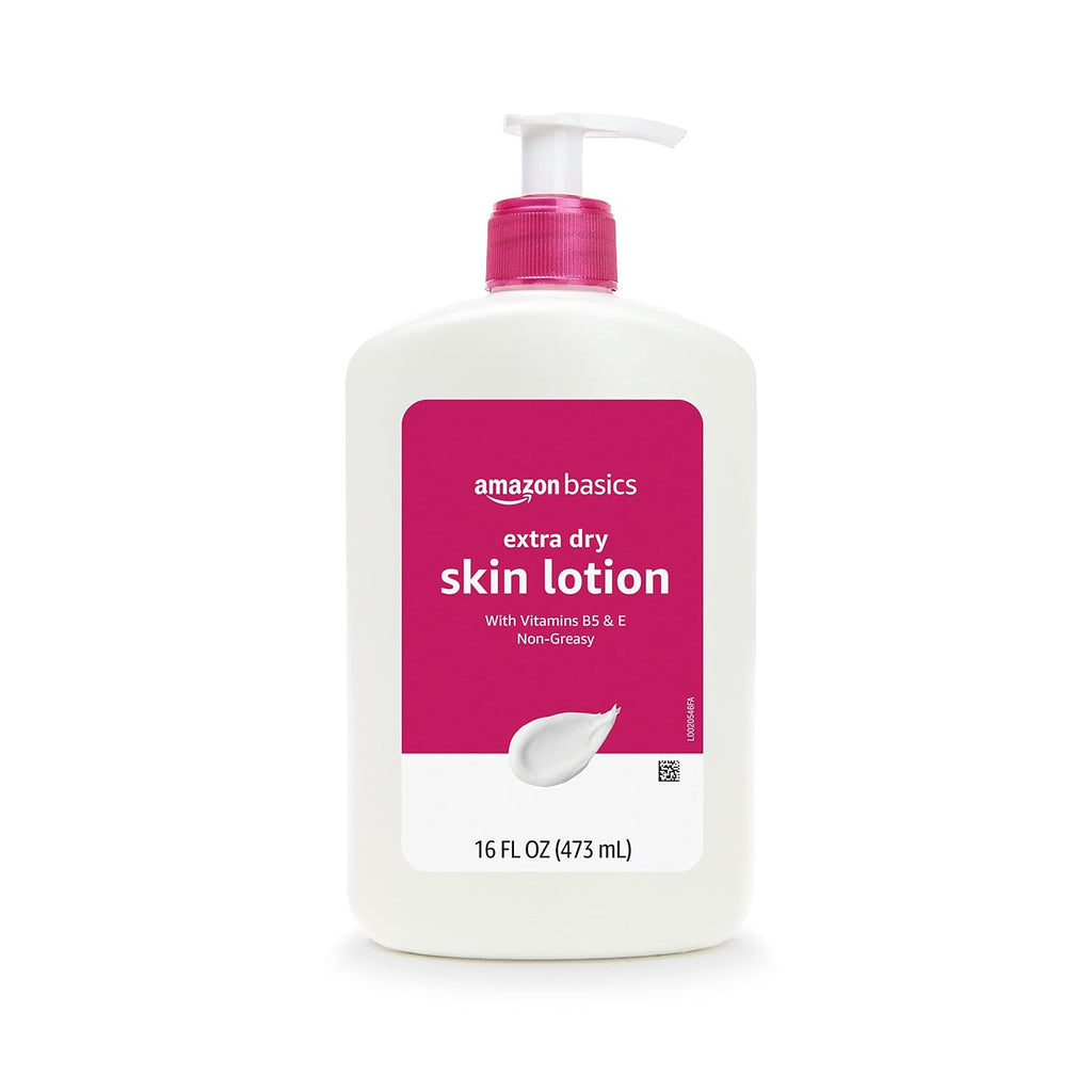 Amazon Basics Non-Greasy Body Moisturizer Lotion For Extra-Dry Skin With Vitamins B5 & E, Clean Scent, 16 Fl Oz, 4-Pack (Previously Solimo)