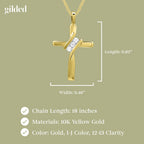 GILDED Small 10 Karat Yellow Gold Natural Round-Cut Diamond Accent 3 Stone Cross Pendant with an 18 Inch Chain
