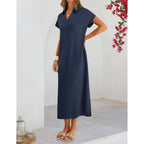 Merokeety Women'S Summer Casual Maxi Dress 2026 Cap Sleeve V Neck Collared Beach Vacation T Shirt Long Dresses
