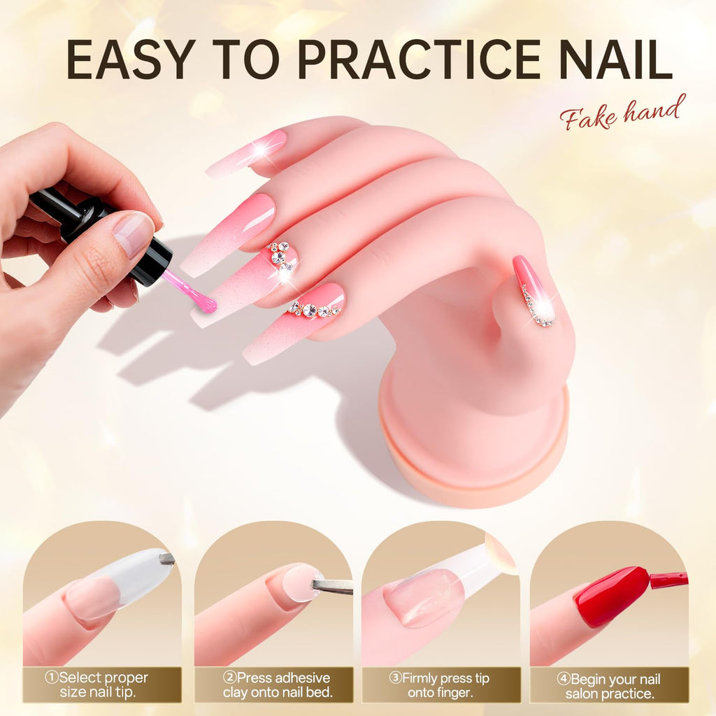 AORAEM Nail Trainning Hand Flexible Soft Practice Plastic Mannequin Hand Nails Tips Art Trainer Manicure Practice Hand Tool