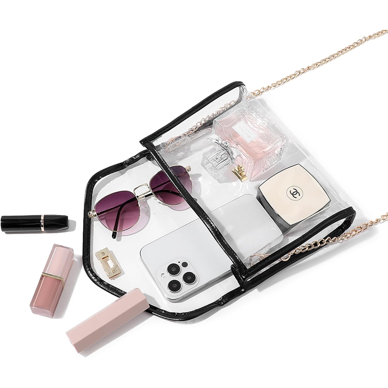 Clear Purse For Women Stadium Approved, Clear Crossbody Bag With Leather Edging For Concert Sports Events
