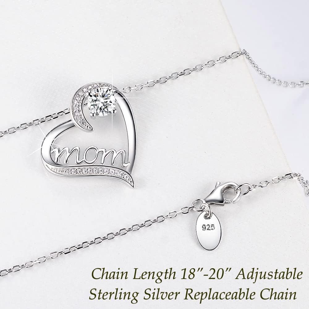 Dorella Mothers Day Birthday Gifts for Women 925 Sterling Silver May June July Birthstones Necklace Emerald Ruby Pearl Sapphire and More Stones Jewelry for Her Love Heart Pendant Necklace