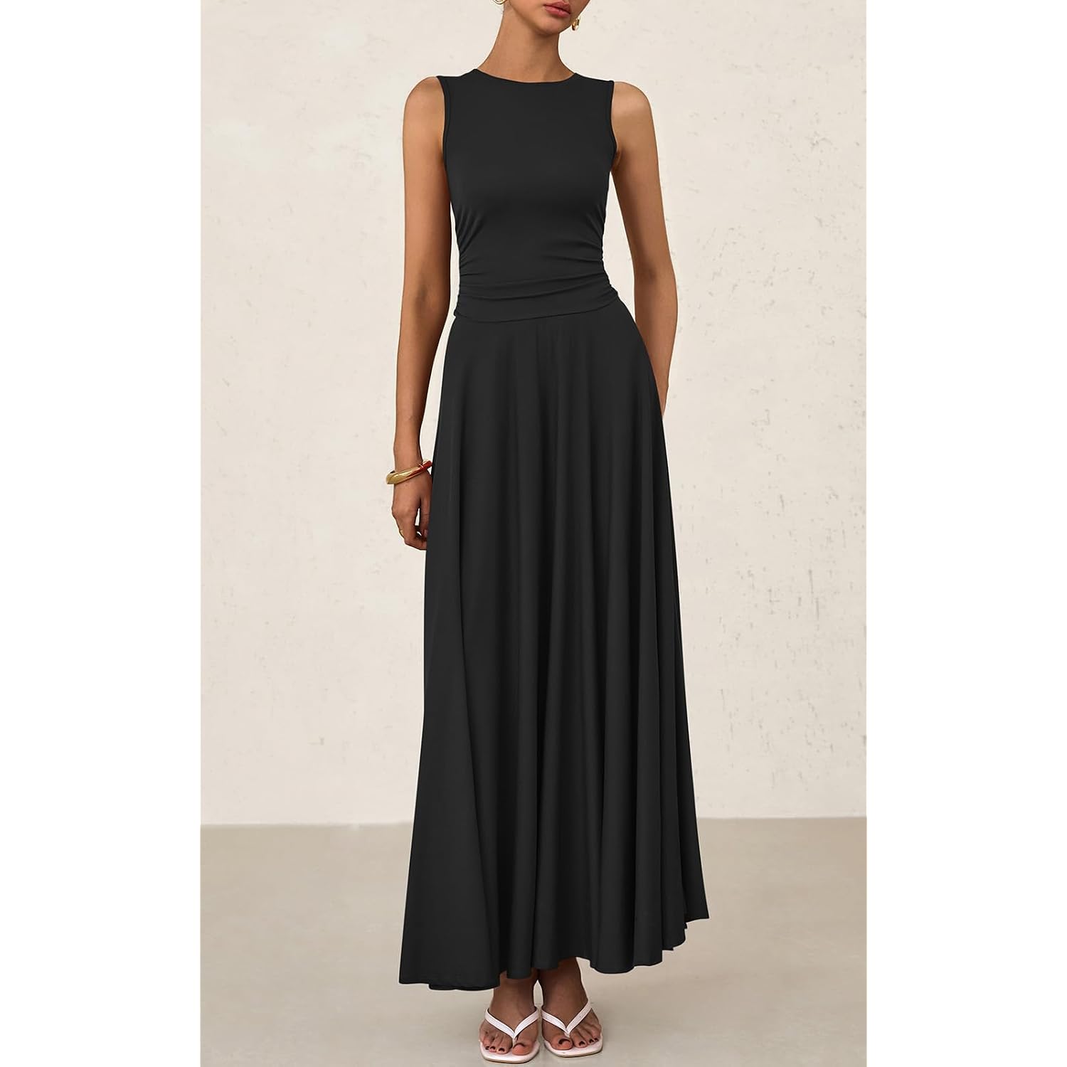 Prettygarden Womens Summer Dresses 2026 Casual Sleeveless Crewneck Aline Maxi Dress Stretch Tank Flowy Long Dresses