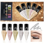Go Ho Glitter Liquid Eyeliner Colorful Set,5 Colors Metallic Shimmer White Silver Gold Diamond Eye Liner,Glitter Eyeliner Eyeshadow Shine,Waterproof Long Lasting Glow Sparkle Eye Makeup