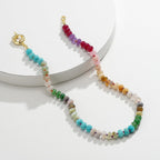 KissYan Beaded Gemstone Necklace for Women, Colorful Boho Bead Choker Natural Stone Surfer Beach Necklaces 14K Gold Plated Summer Handmade Jewelry
