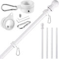 White Flag Pole Kit For House, 5 Ft Thickened Stainless Steel Outside Wall Mount Flagpole For 3X5' American Flag With 1" Tangle Free 360° Rotating Flag Pole Rings Hardware For Porch Residential