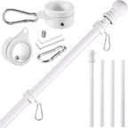 White Flag Pole Kit For House, 5 Ft Thickened Stainless Steel Outside Wall Mount Flagpole For 3X5' American Flag With 1" Tangle Free 360° Rotating Flag Pole Rings Hardware For Porch Residential