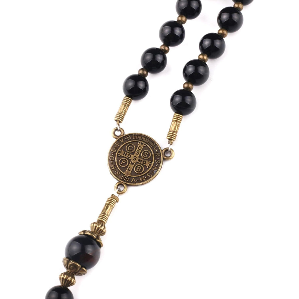 Catholic Heirlooms St. Benedict Medal Black Onyx Stone Rosary