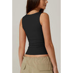 Women's Double Layer Tank Tops Square Neck Sleeveless Basic Tight T Shirts