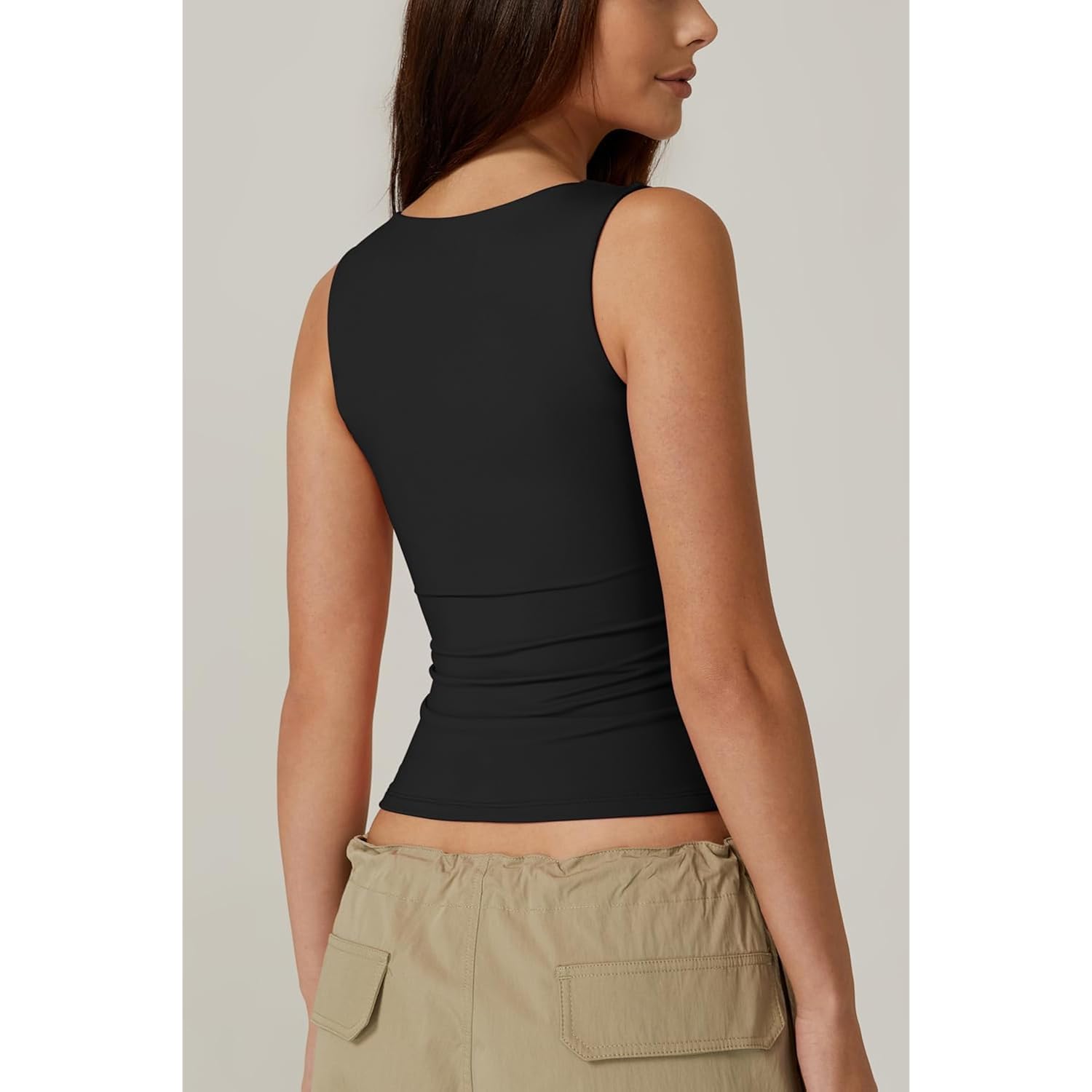 Women's Double Layer Tank Tops Square Neck Sleeveless Basic Tight T Shirts