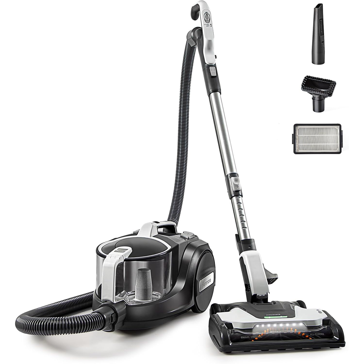 Kenmore Dc5070.01 Upgrade 500 Series Bagless Canister Vacuum With Hair Eliminator Brushroll，2-Motor Cyclonic Technology, Hepa Filtration & 24' Auto Cord Rewind For Pet, Carpets, Hard Floors, Stairs