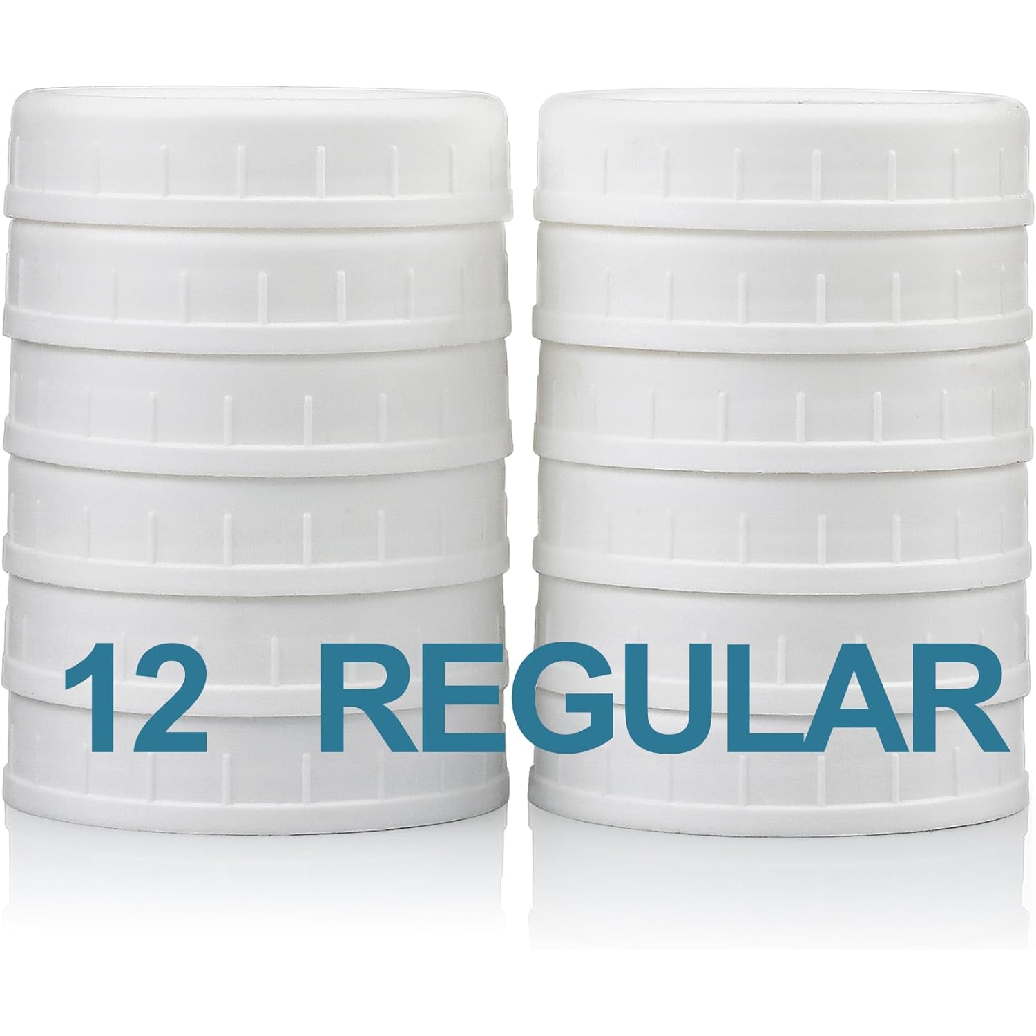 12 Pack REGULAR MOUTH Mason Jar Lids for Compatible with Ball, Kerr Regualr Mouth Jars - Plastic Storage Caps for Mason Jars, Canning Jars - Leakproof, Dishwasher Safe & Food Grade - White