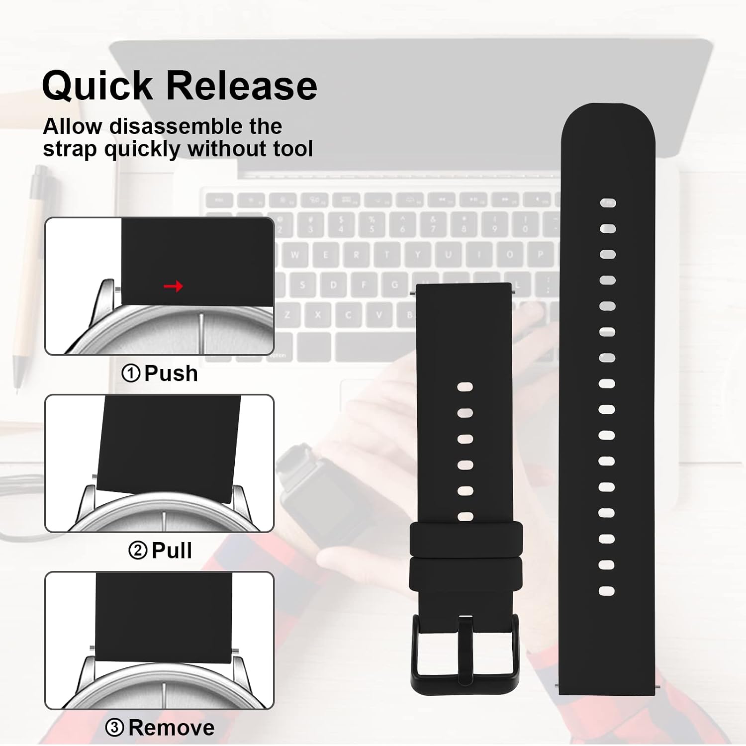 Tiesome Silicone Watch Bands, Quick Release Waterproof Soft Rubber Replacement Straps With Silver Plated Stainless Steel Buckle Compatible With Sport Watch For Men Women