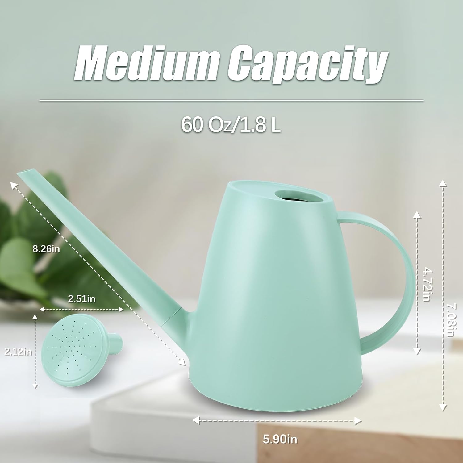 1.8L Watering Can For Indoor Plants, Small Watering Can With Long Spout & Removable Nozzle, Plastic Indoor Water Can For House Plants, Garden Flowers(Approx. 0.5 Gallon)