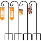32 Inch Shepherd Hooks For Outdoor 4 Pack, Adjustable Garden Hooks For Hanging Plants, Lanterns, Solar Lights, Mason Jars & Wedding Decor, Matte Black Decorative Shepherd’S Hooks