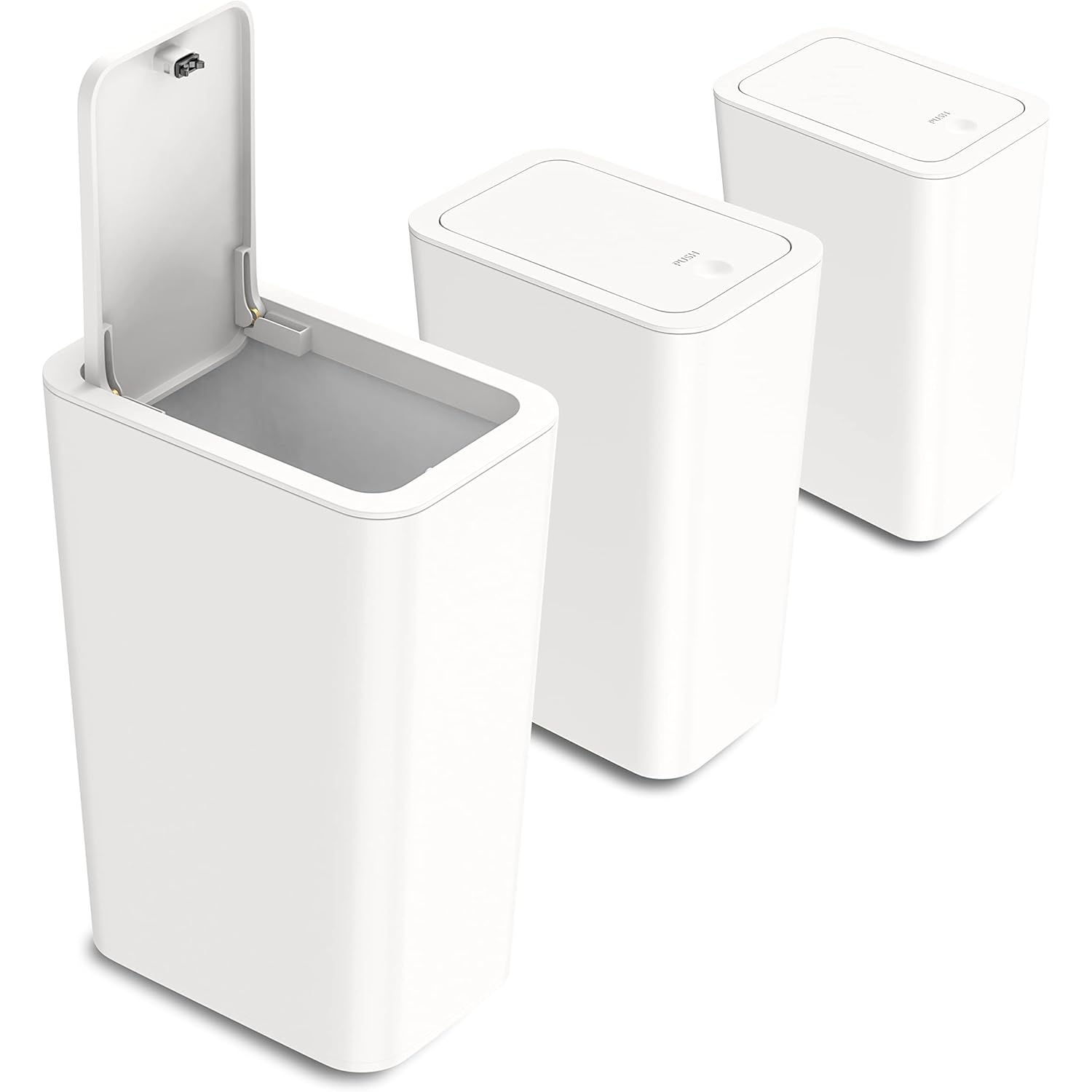 N. NETDOT 3 Pack 10L / 2.6 Gallon Small Trash Can with Lid, Bathroom Garbage Can with Pop-Up Lid, Waste Basket for Bathroom, Kitchen, Bedroom, Powder Room, Craft Room, Office, College (Off White)
