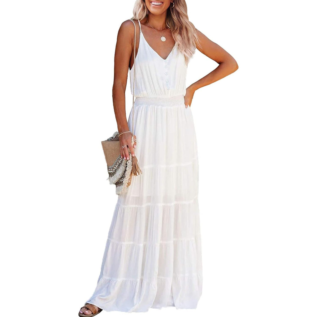 Prettygarden Women'S 2026 Summer Maxi Dress Spaghetti Strap Sleeveless High Waist Beach Vacation Long Sundresses