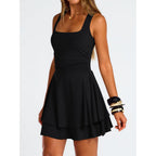 Trendy Queen Women'S Square Neck Summer Party Flowy Ruffle Hem Ruched Waist Mini Dress