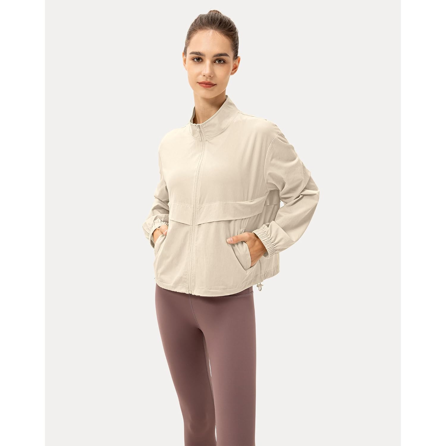 Women'S Lightweight Zip Up Athletic Jacket Stand Collar Windproof Sun Protection Workout Outdoor Jacket