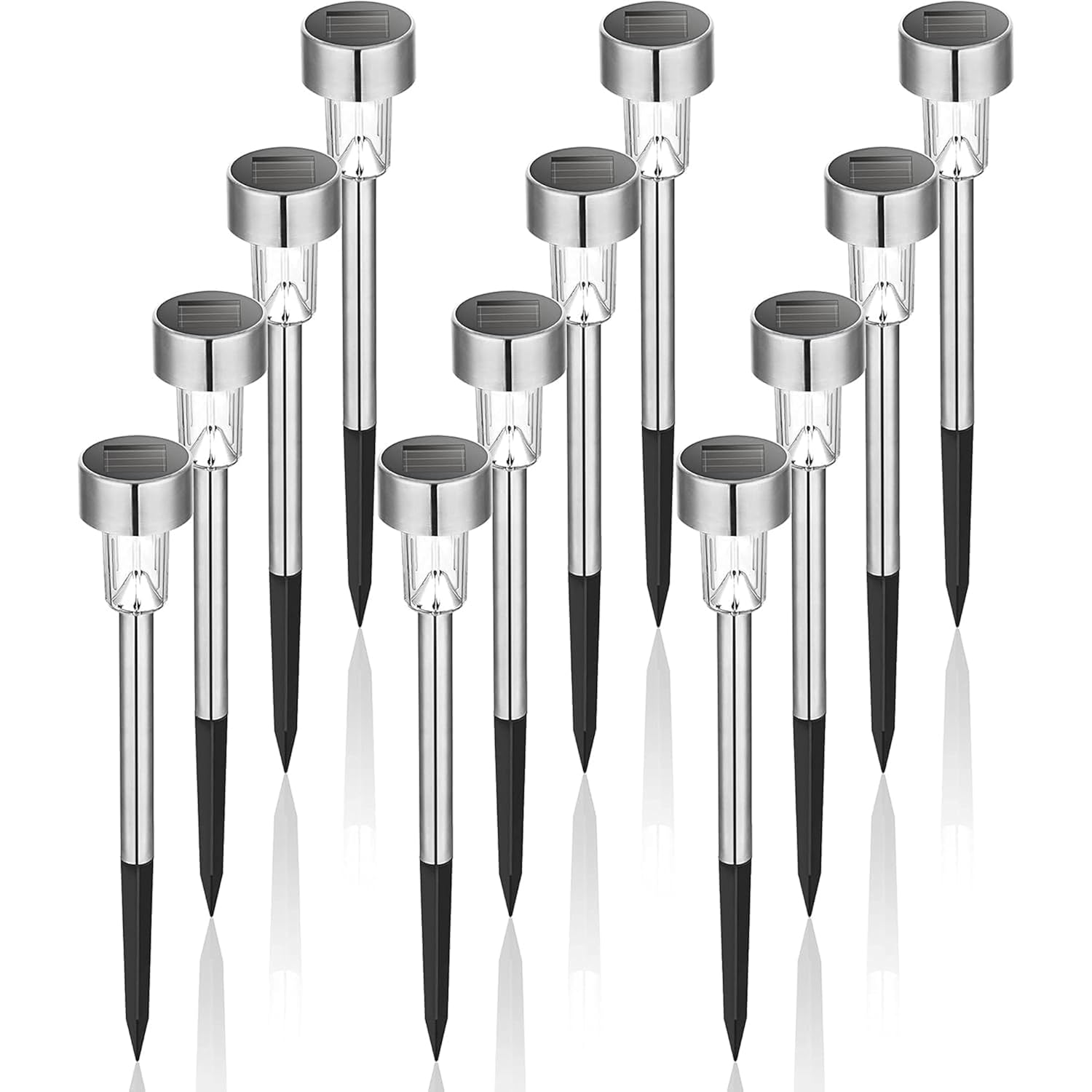Gigalumi Solar Lights Outdoor Waterproof, 12 Pack, Stainless Steel Led Solar Garden Lights For Patio, Lawn, Yard And Landscape, Cold White | Stainless Steel Led, Cold White Brightness, Ideal For Patio Lawn Yard Landscape, Durable Decorative Lighting