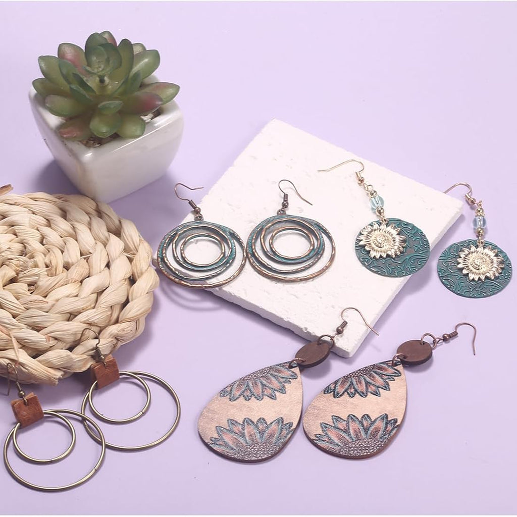 10/14 Pairs Vintage Dangle Earrings for Women Boho Jewelry Set Sunflower Geometric Teardrop Earrings