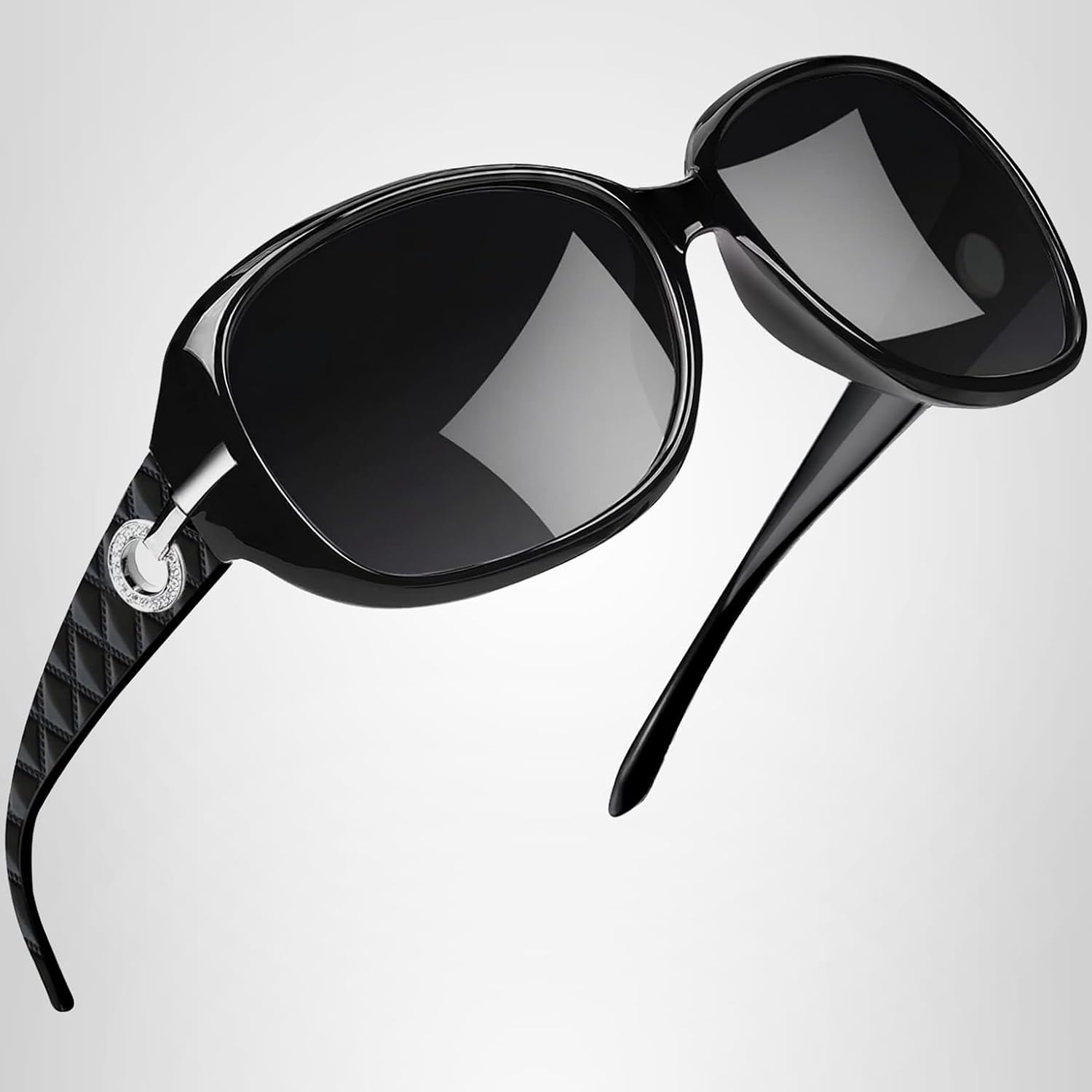 Joopin Big Womens Sunglasses Polarized Trendy Sun Glasses Large Rectangle UV Protection Rhinestone Sunnies A01-black Simple Packaging