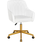 Vecelo Modern Pu Swivel Home Office Desk Chair With Back & Rolling Wheels, Adjustable Seat Height For Girls Women Bed Room Vanity Makeup/Task/Computer Work, White