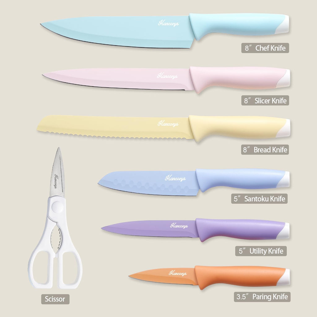 Knife Set, 13 PCS Kitchen Knives Set with Nonstick Ceramic Anti-Rust Coating, Stainless Steel Chef Knife Sets with 6 Blade Guards, Dishwasher Safe, House Warming Gifts New Home