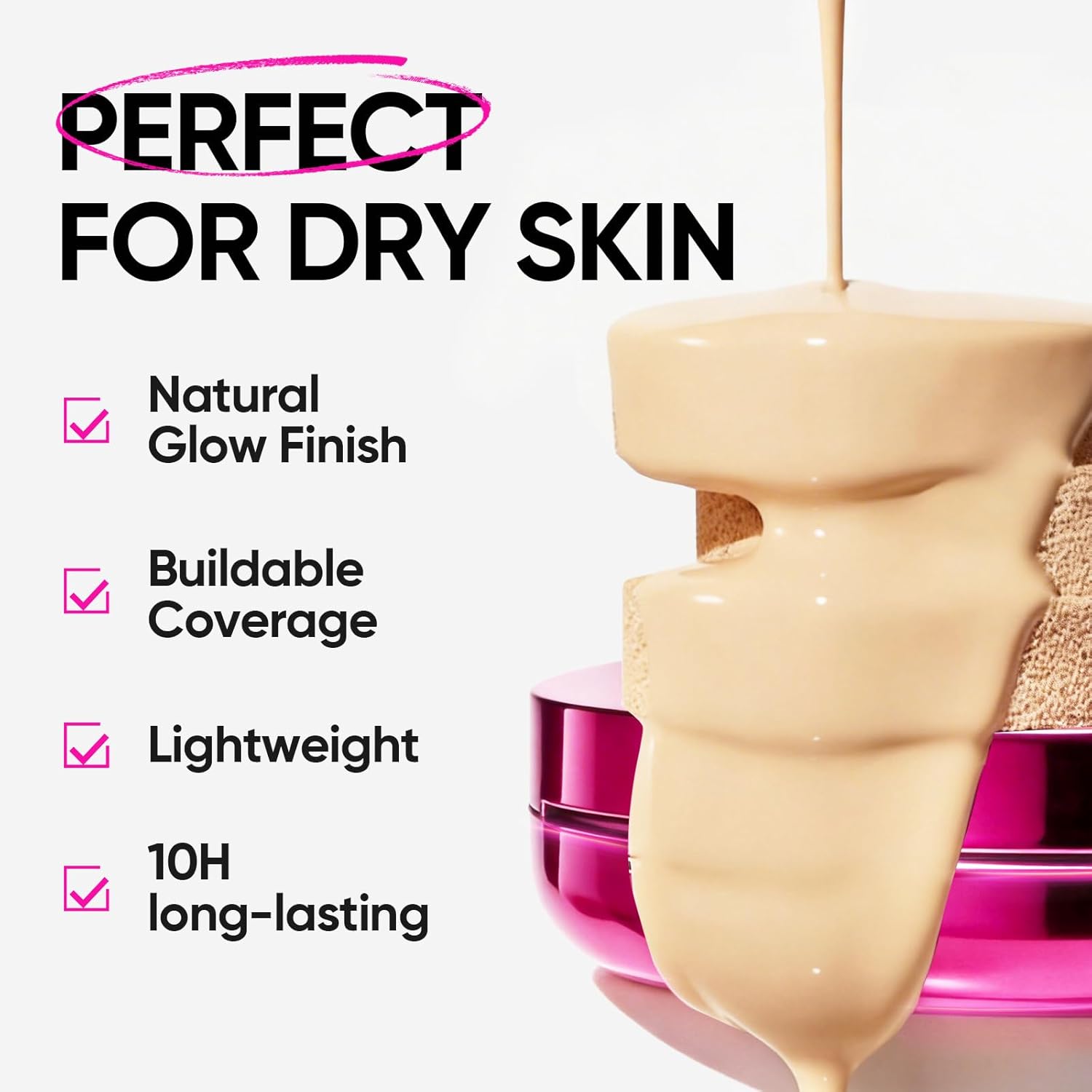 SKINTIFIC Pink Glow Cushion Foundation #0CN Cool Porcelain| Medium Coverage, Natural Glow Finish, Moisturizing for Dry Skin, Lightweight, Long-Lasting & Oxidation-Resistant