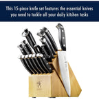 HENCKELS Statement Premium Quality 15-Piece Set with Block, Natural, Razor-Sharp, German Engineered Informed by 100+ Years of Mastery, Lightweight and Strong, Dishwasher Safe