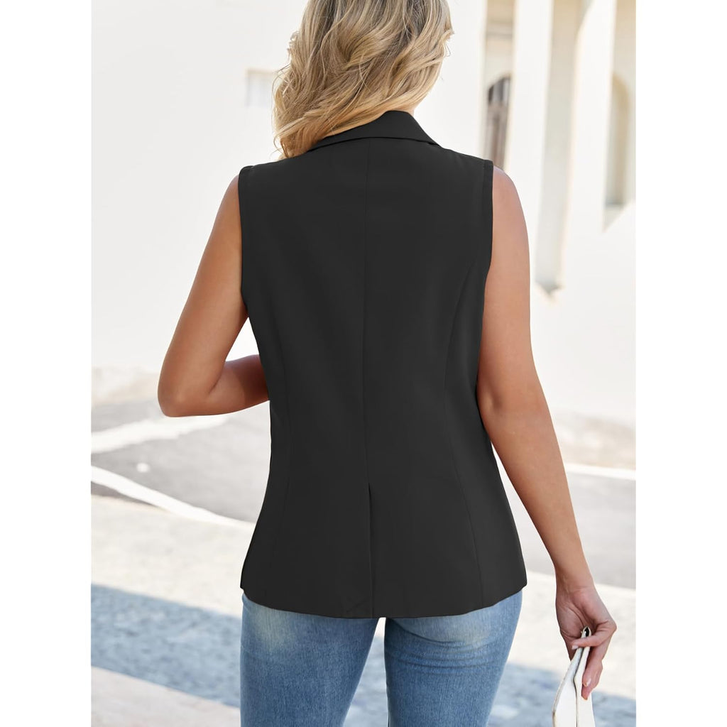 2026 Summer Women'S Sleeveless Vest Tops - Lightweight Breathable Lined Trendy Casual Work Office Blazer - Pockets