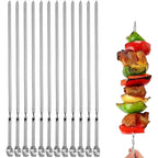 12Pcs Kabob Skewers Flat Metal Bbq Barbecue Skewer 14" Long Stainless Steel Shish Kebob Sticks Wide Reusable Grilling Skewers Set For Meat Shrimp Chicken Vegetable, 12 Pack