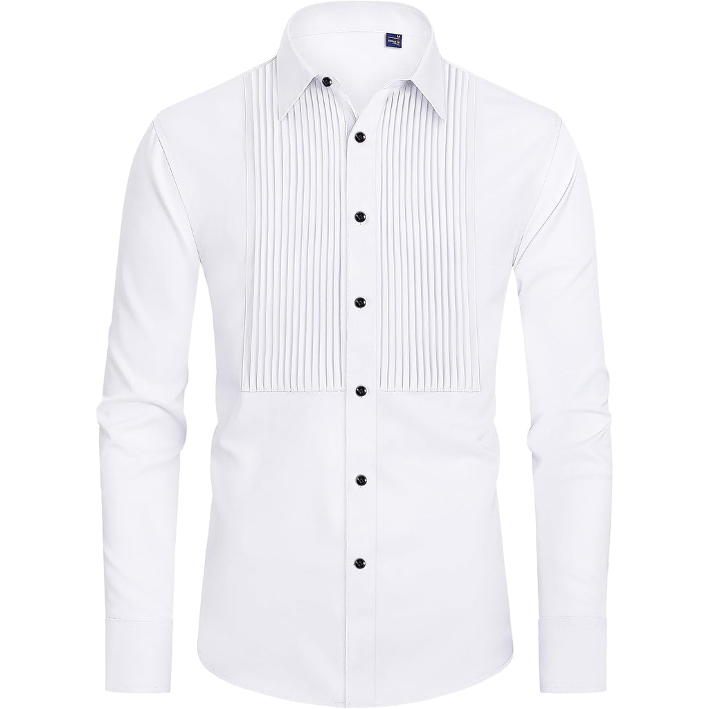 J.Ver Men'S Tuxedo Shirt Formal Dress Shirt Pleated Long Sleeve Button Down Shirts For Prom Party Wedding