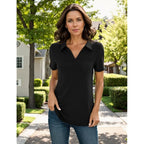 Women's Polo Shirts Collared Work Tops Short Sleeve Business Casual Dressy Blouses Summer Tops with Pocket