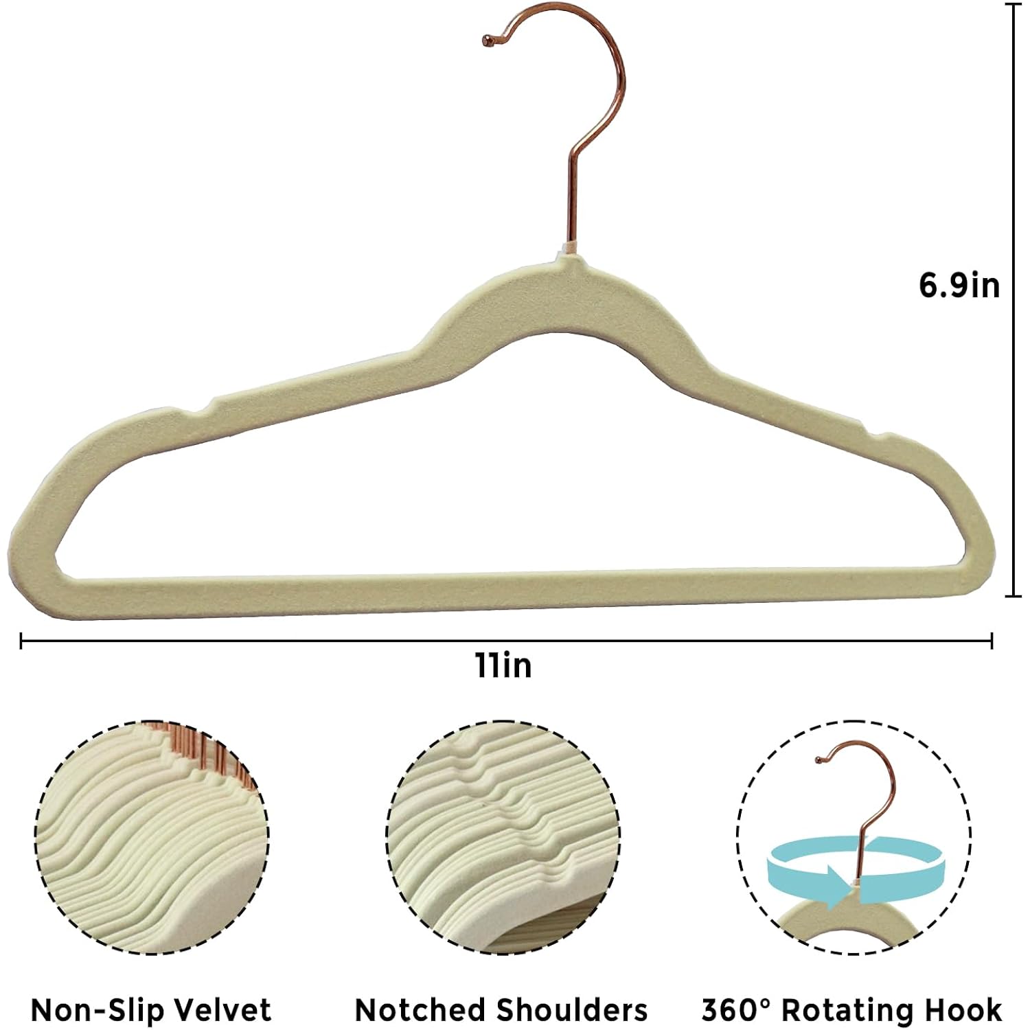 Baby Velvet Hangers 30 Pack - 11 Inch Premium Felt Non Slip Kids Hanger For Infant & Toddler Clothes - 0.2" Slim Space-Saving Baby Felt Hangers For Children'S Closet With 10 Clips - Beige