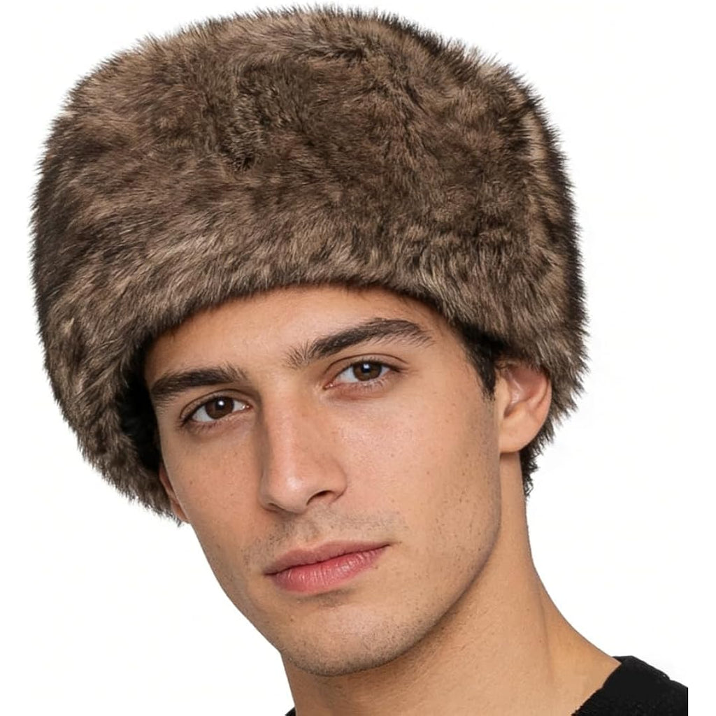 Men Winter Trapper Hat Faux Fur Russian Trooper Hat Furry Ushanka Hat Warm Dad Hat Outdoor Windproof Hunting Ski Cap