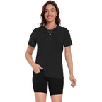 Kinglaman 4 Pack Women Basic T Shirts Tees, Workout Gym Loose Fit Crew Neck Short Sleeve Tshirts Casual Tops